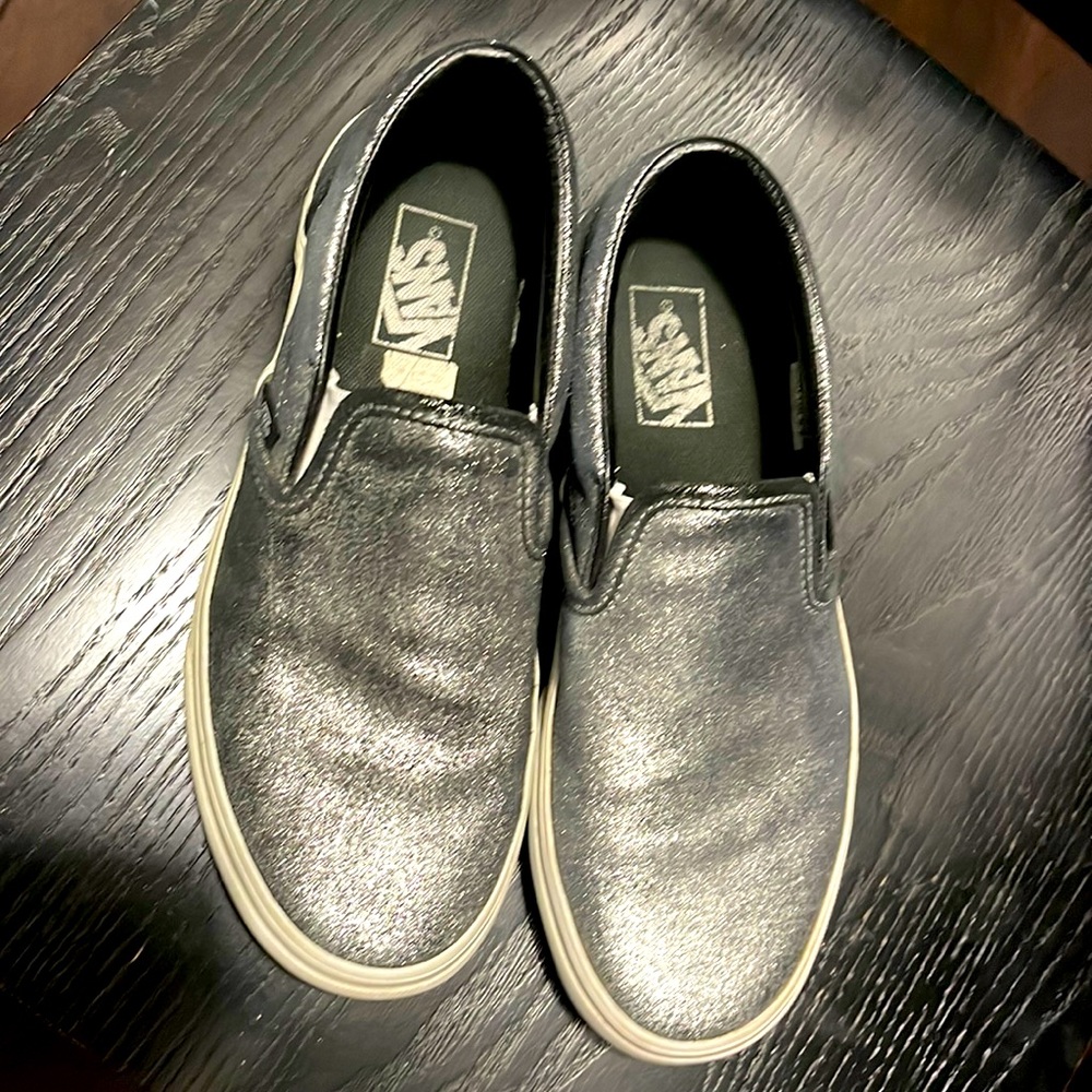 used condition silvery black vans